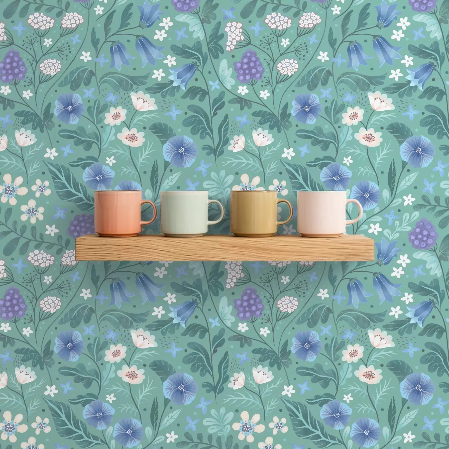 wall murals Дивље цвеће и бобице на позадини меке менте a00849