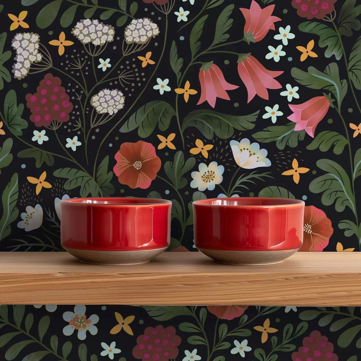 Позадина Дивље цвеће и бобице на дубоко црној позадини a00849v3