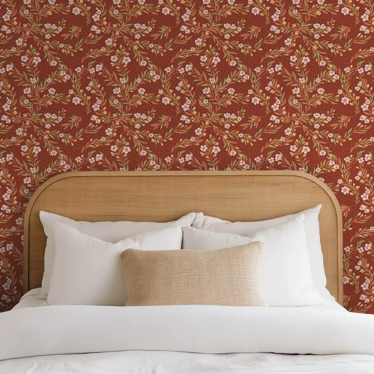 Позадина Широке гране са белим цвећем на теракотној позадини a00850v1