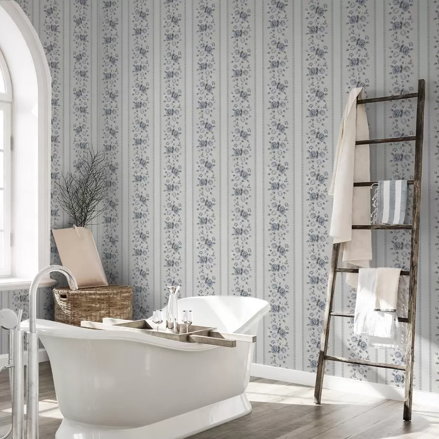 wall murals Плаве руже у вертикалним тракама на светлој позадини a00860