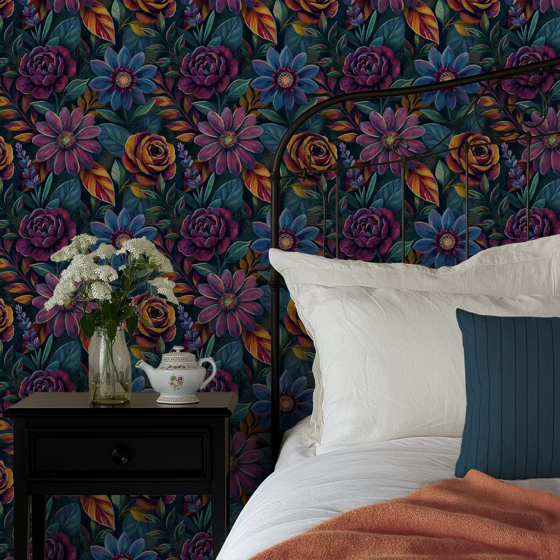 wall murals Живахни цветни дезени у нијанси драгуља на тамноплавој боји a00871