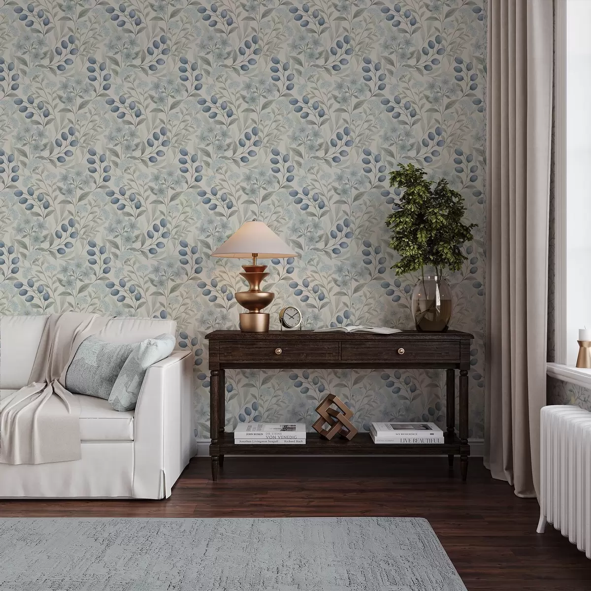 wall murals Боровнице и светло цвеће на слоновачи a00872