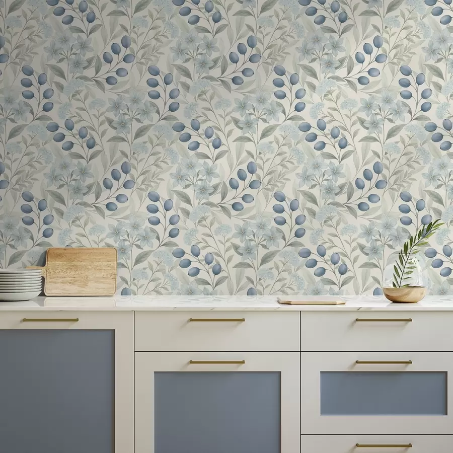 wall murals Боровнице и светло цвеће на слоновачи a00872