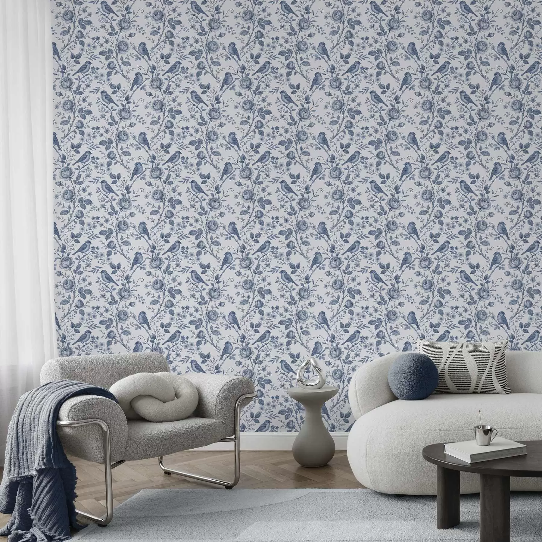 wall murals Плаве птице и руже на белом a00873