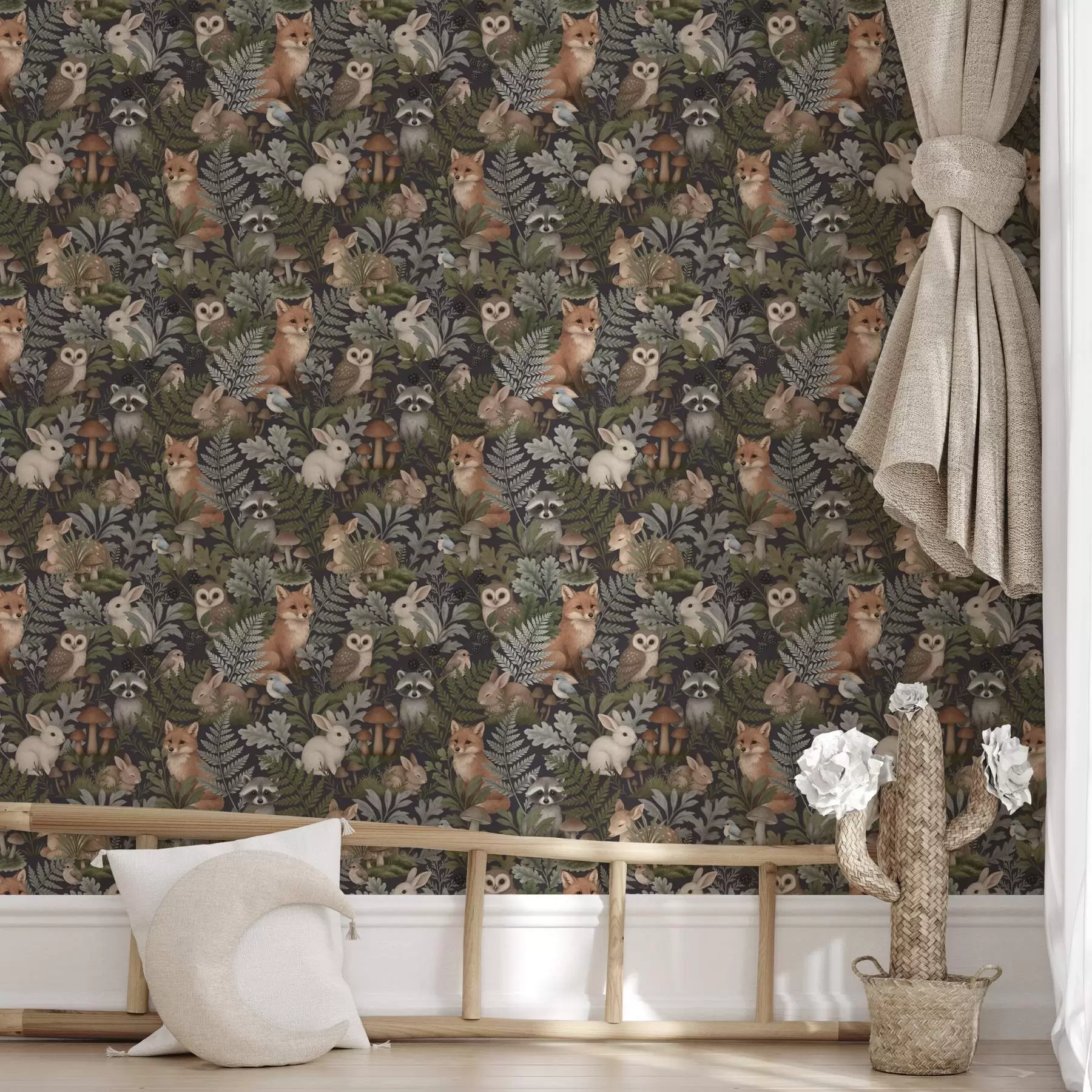 wall murals Шумске животиње и папрати на дубоком угљу a00880