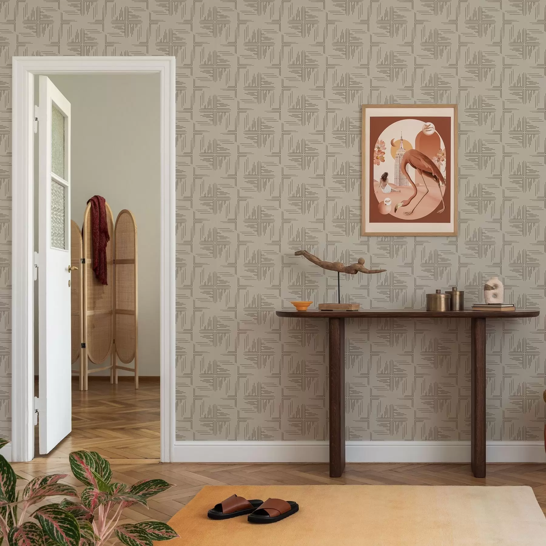 wall murals Офсетни какао угаони блокови са расутим линијским акцентима, беж a00912