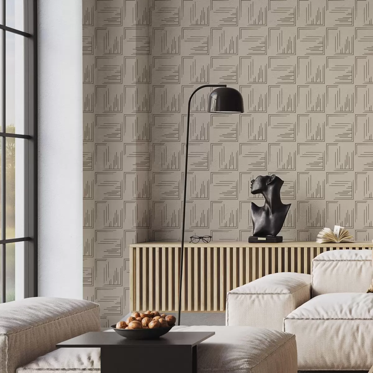 wall murals Велики какао угаони квадрати са различитим линијским испуњењима, песак a00913