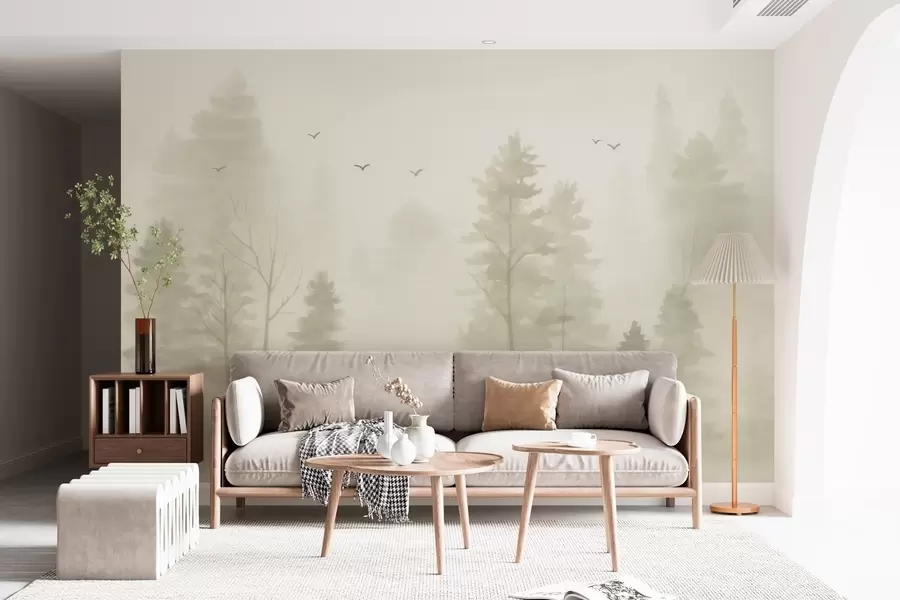 wall murals Ваздушна шума у акварелном стилу у беж тоновима w04872