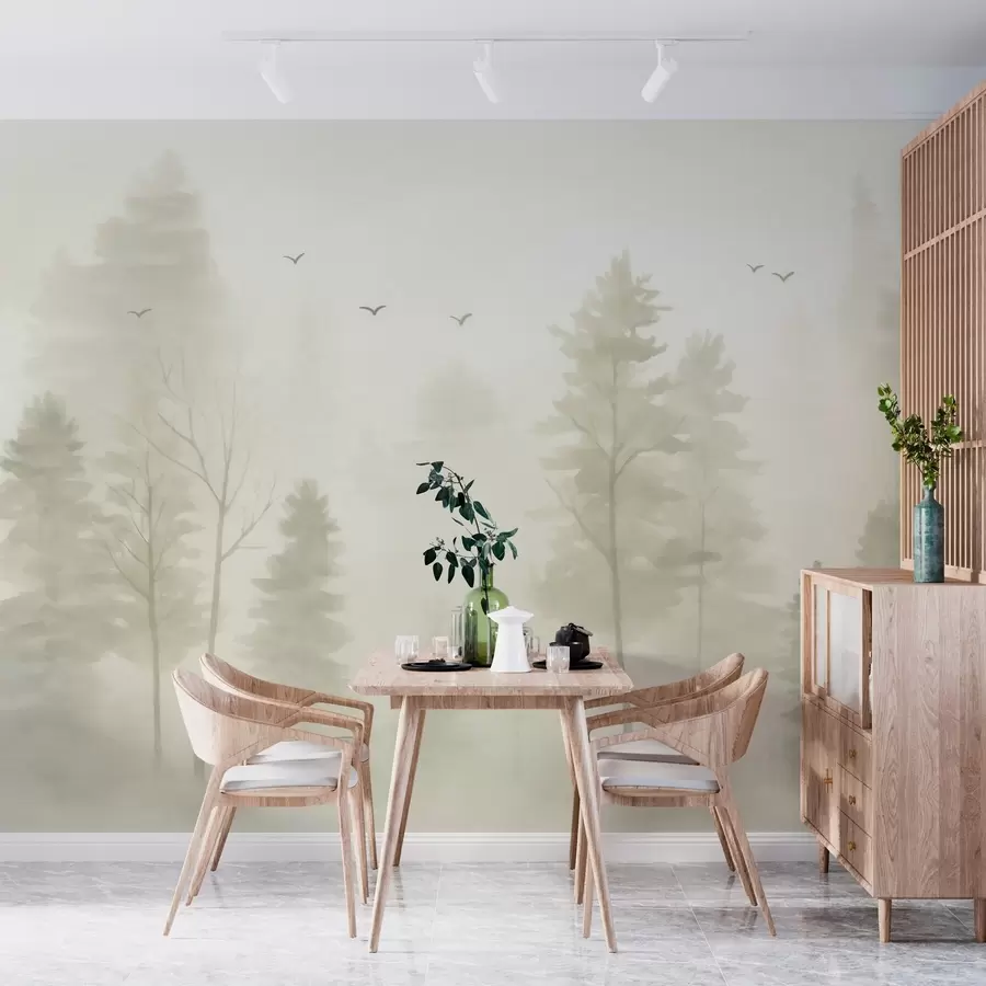 wall murals Ваздушна шума у акварелном стилу у беж тоновима w04872