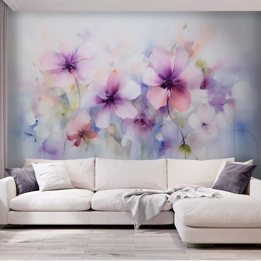 wall murals Пролећно акварелно цвеће у нијансама ружичасте и љубичасте w09502