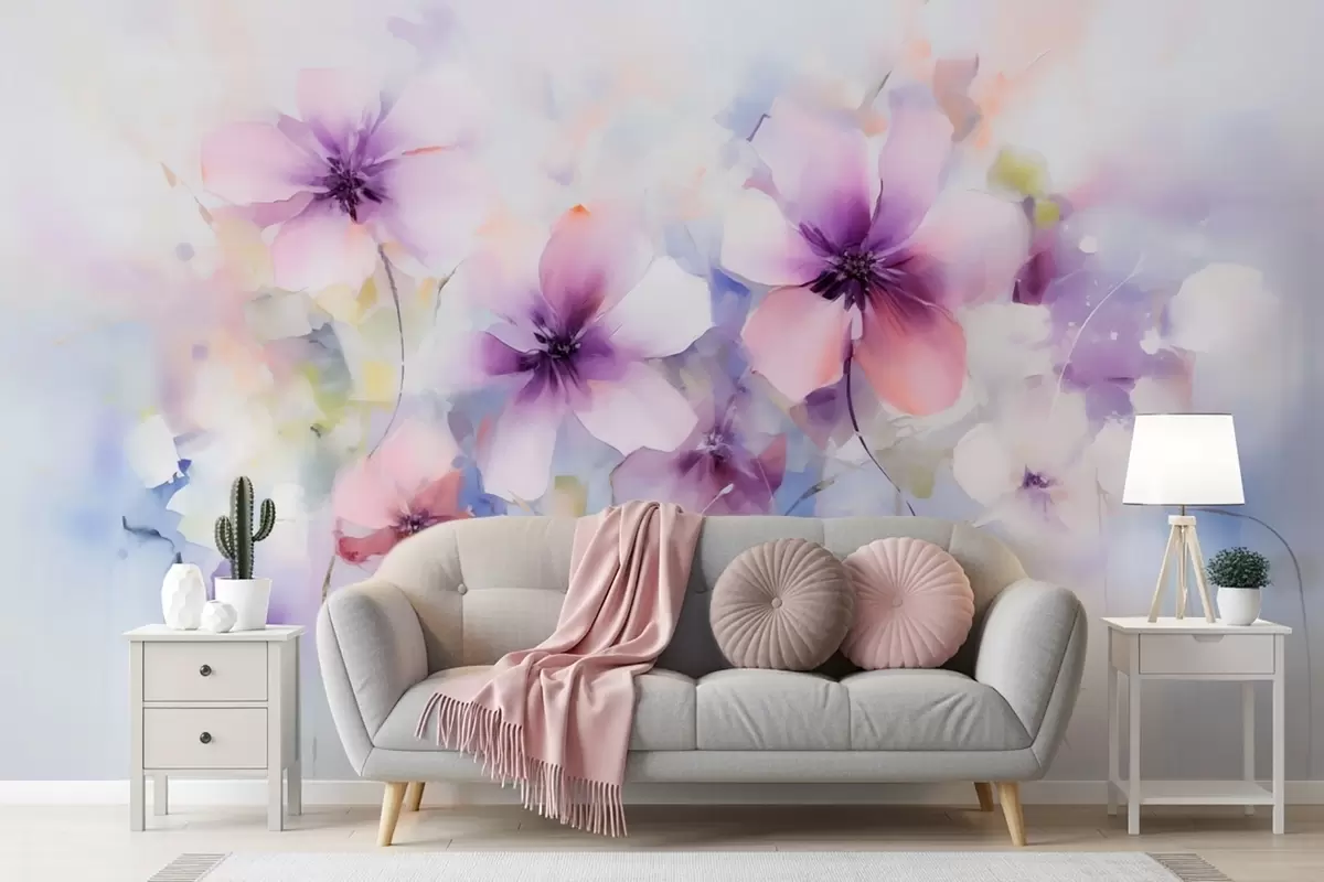 wall murals Пролећно акварелно цвеће у нијансама ружичасте и љубичасте w09502