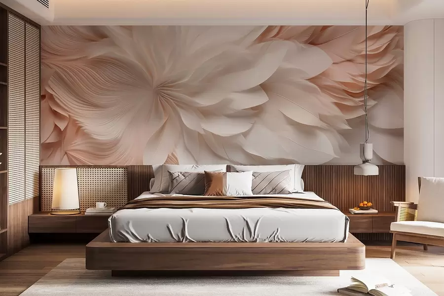 wall murals Нежно апстрактно перје у покрету у беж и крем тоновима w09509