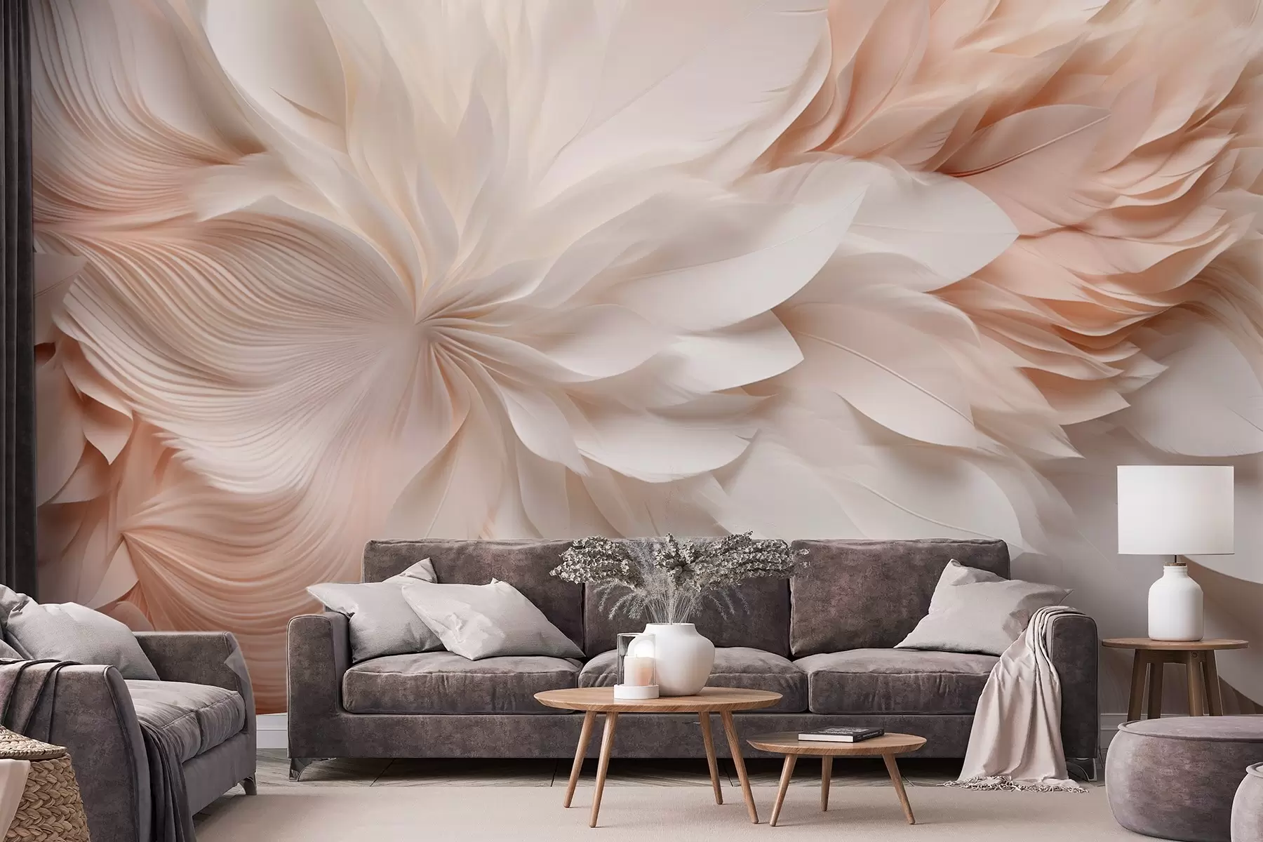 wall murals Нежно апстрактно перје у покрету у беж и крем тоновима w09509
