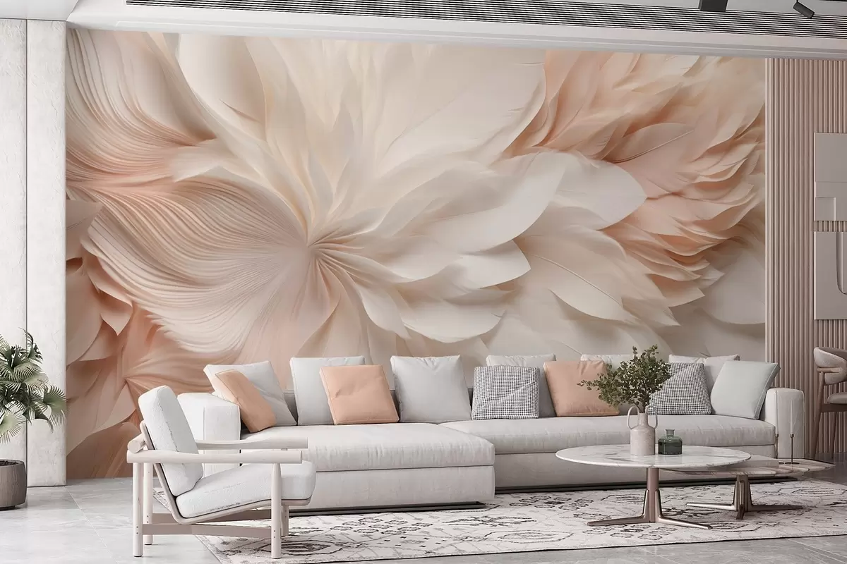 wall murals Нежно апстрактно перје у покрету у беж и крем тоновима w09509