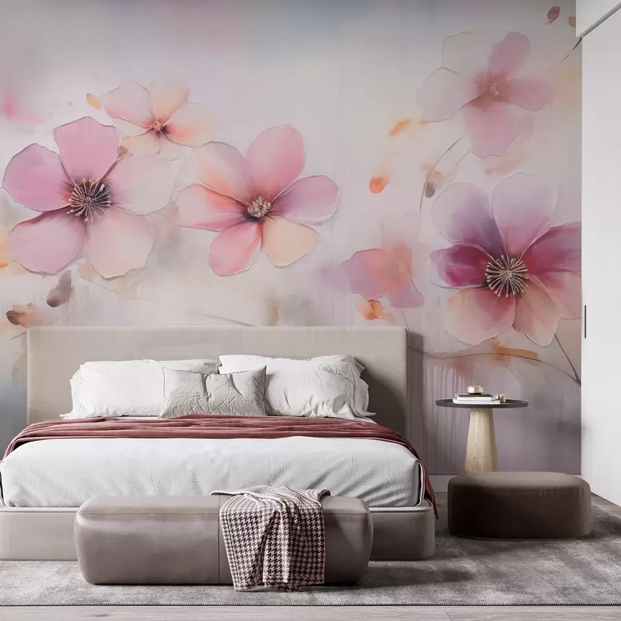 wall murals Грана са ружичастим цветовима у акварел стилу w09522