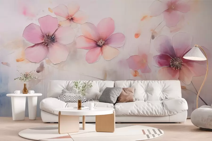 wall murals Грана са ружичастим цветовима у акварел стилу w09522