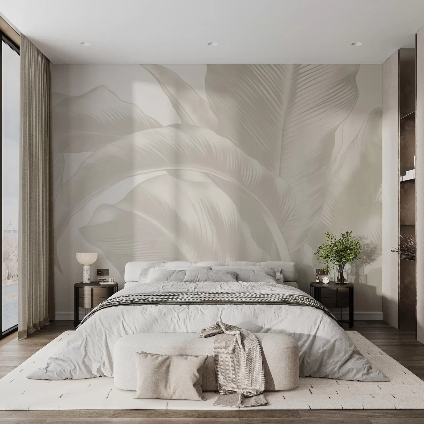wall murals Дуги листови, листови банане са излизаним ефектом w04827