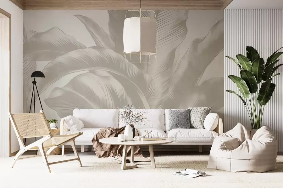 wall murals Дуги листови, листови банане са излизаним ефектом w04827