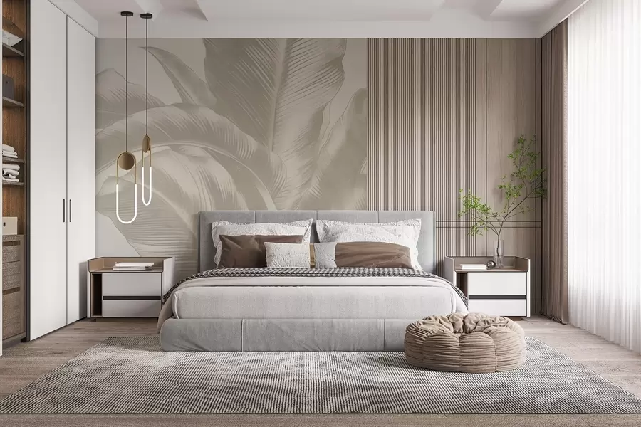 wall murals Дуги листови, листови банане са излизаним ефектом w04827v4