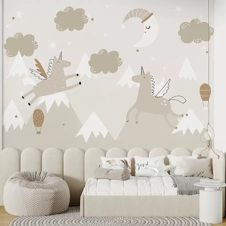 wall murals Успавани Месец, једнорози и балони w04886