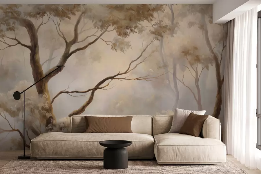 wall murals Шума у лаганој јутарњој магли. Деликатна атмосферска слика у стилу уметничког пејзажа w04817