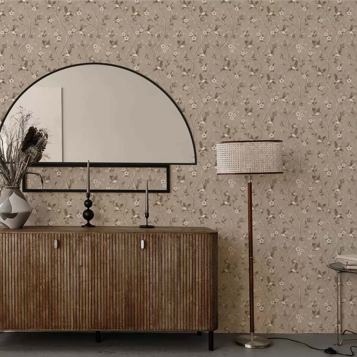 Позадина Птице и цветајуће гране у топлим сепија тоновима a00882