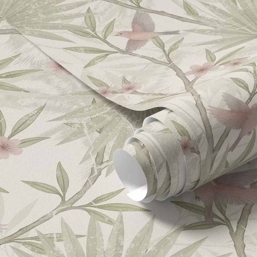 wall murals Нежне ружичасте птице међу палминим листовима a00883