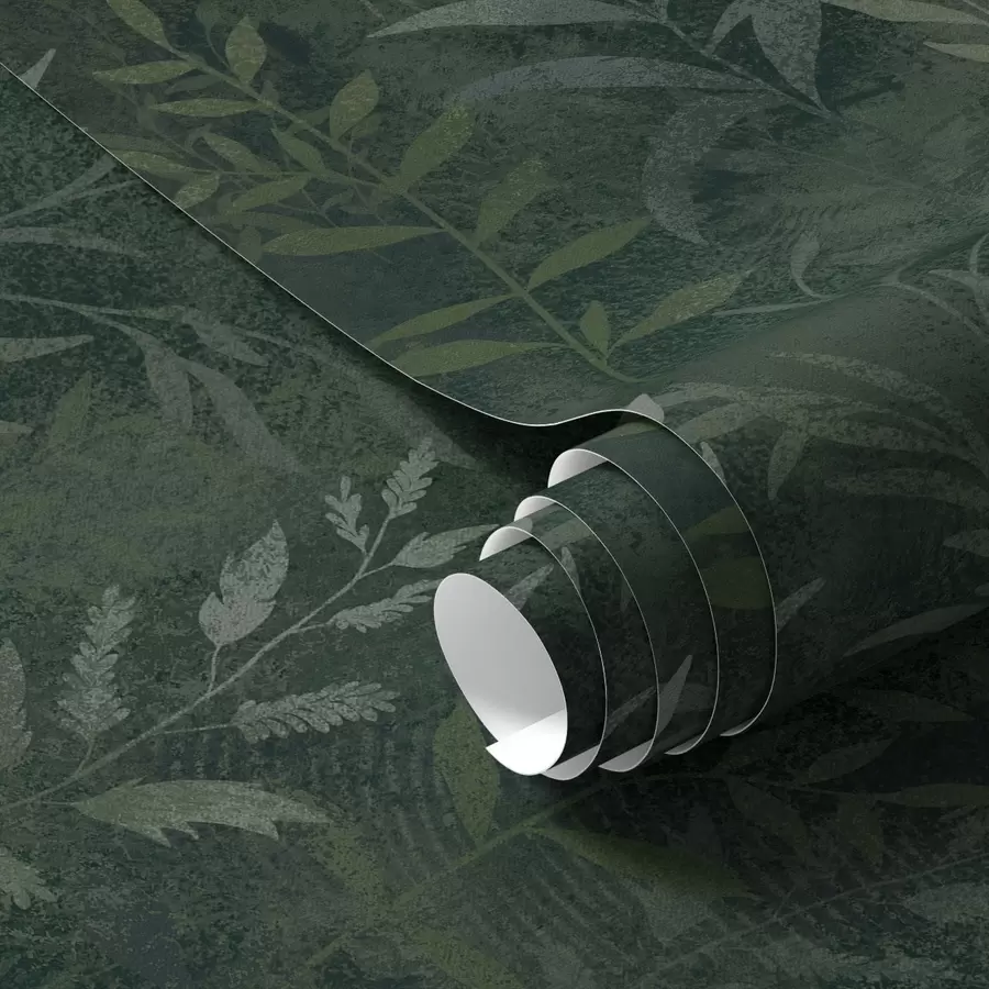 wall murals Тамнозелена позадина са провидним лиснатим гранама a00888