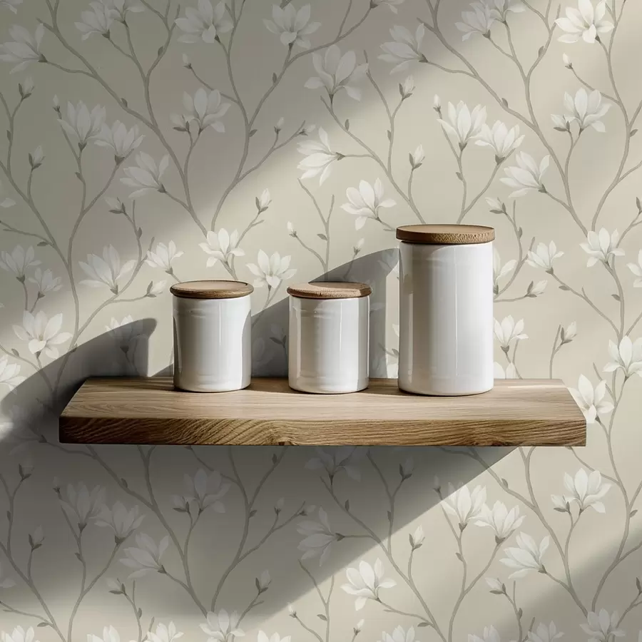 wall murals Светле магнолије на витким беж гранама a00890