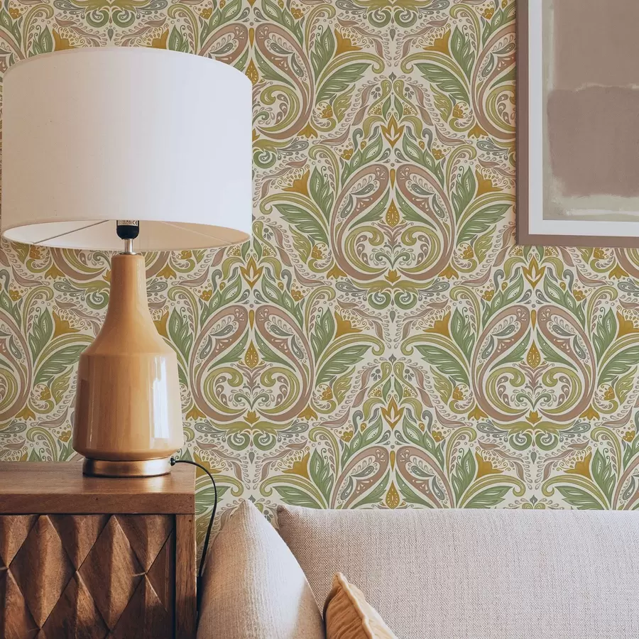 wall murals Украсни лиснати вртлози у зеленим и теракотним тоновима a00927v1