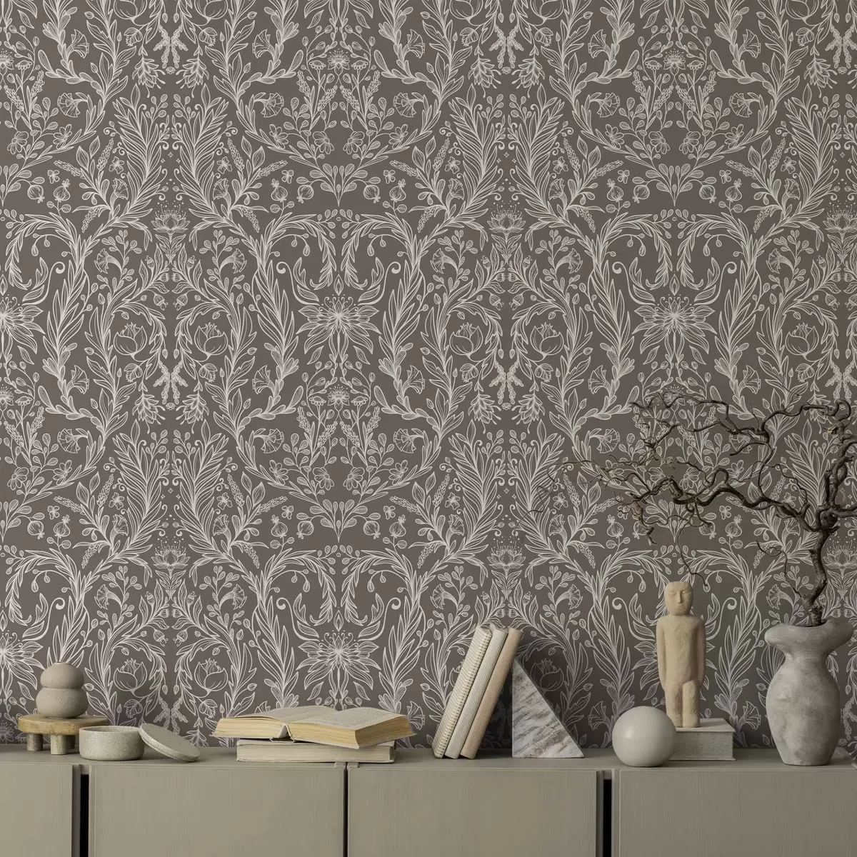 Позадина Монохроматски ботанички узорак на топлој смеђој боји a00929v2