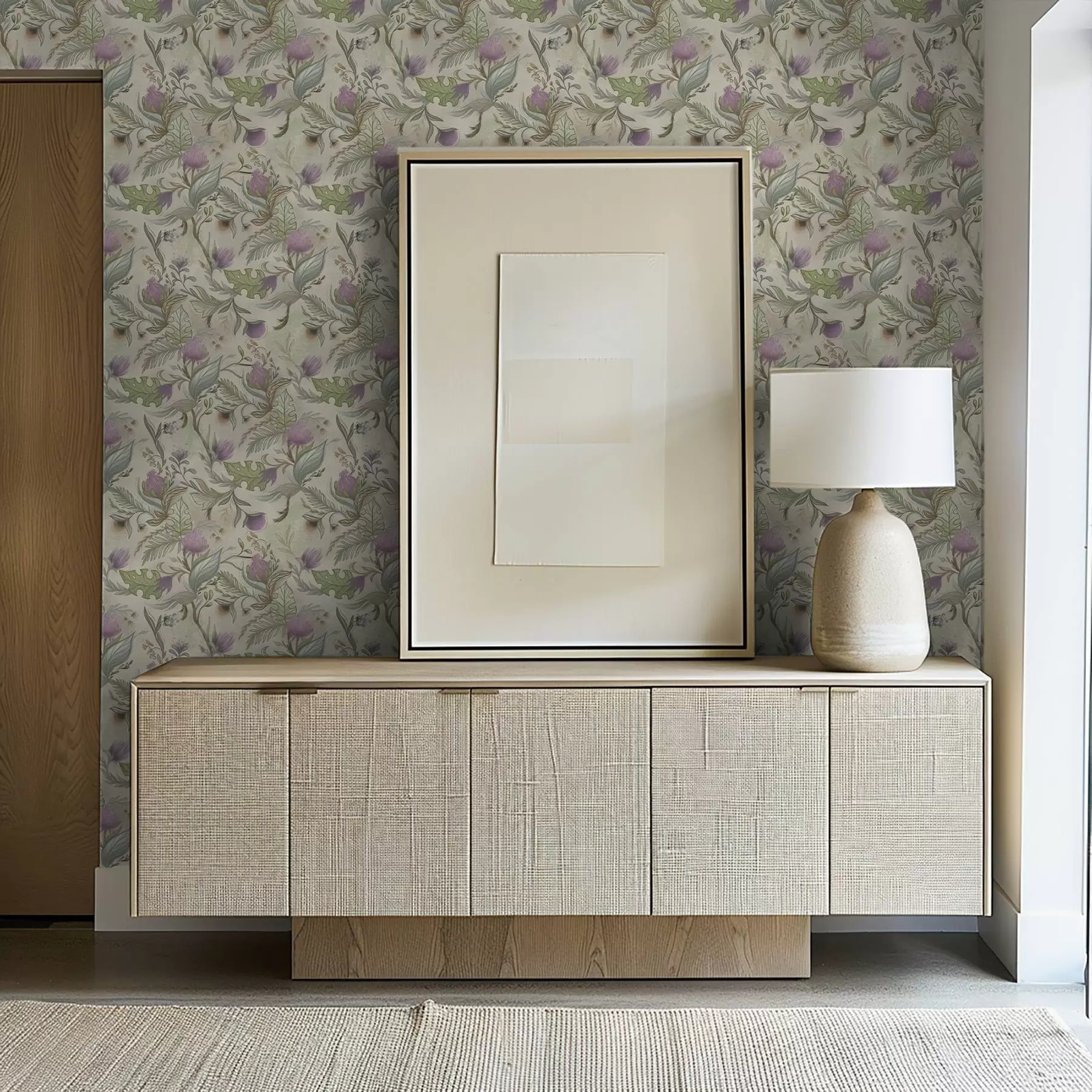 wall murals Пупољци јоргована и нежно зеленило на кремастој позадини a00930v2