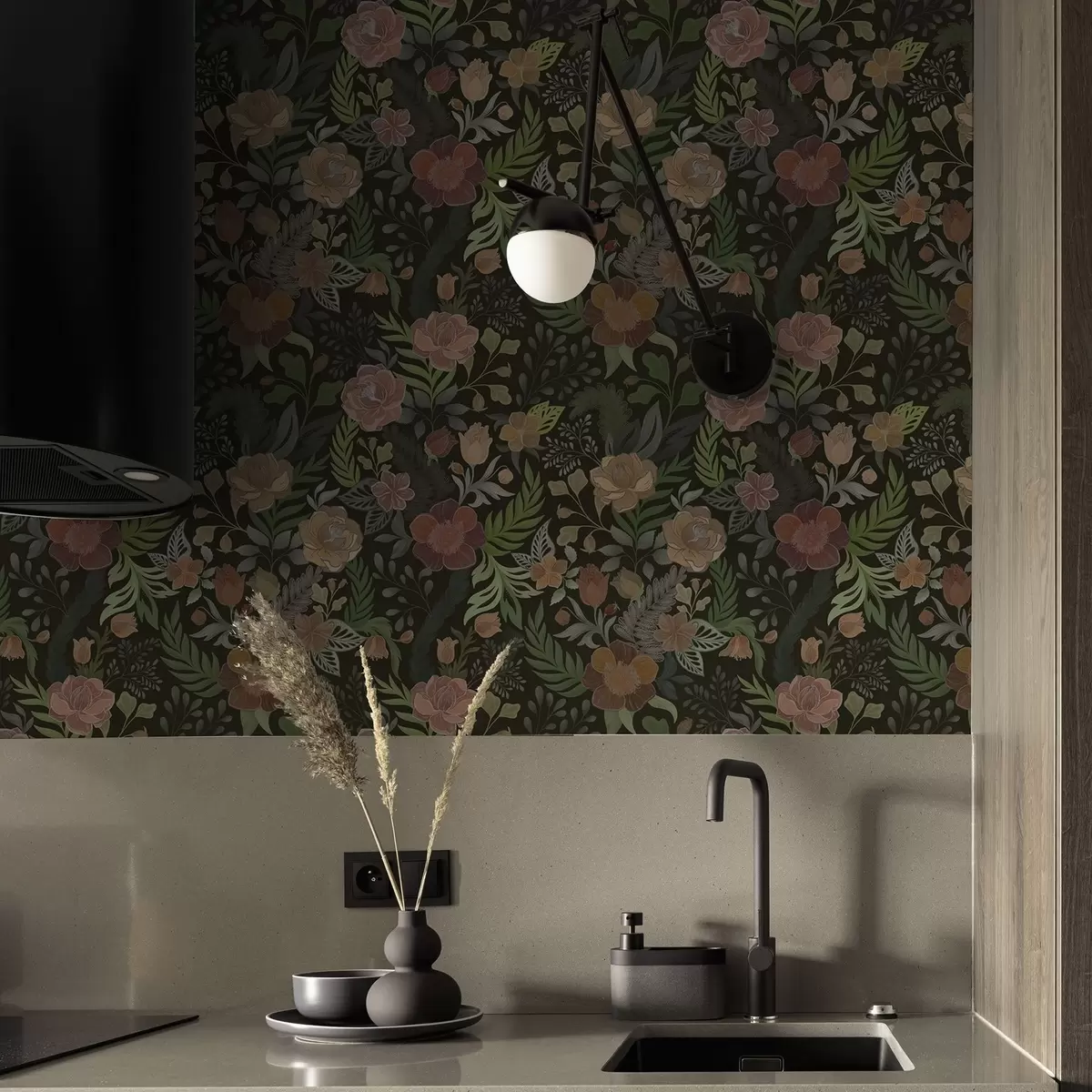 Позадина Богато цвеће и зеленило на дубокој тамној позадини a00932