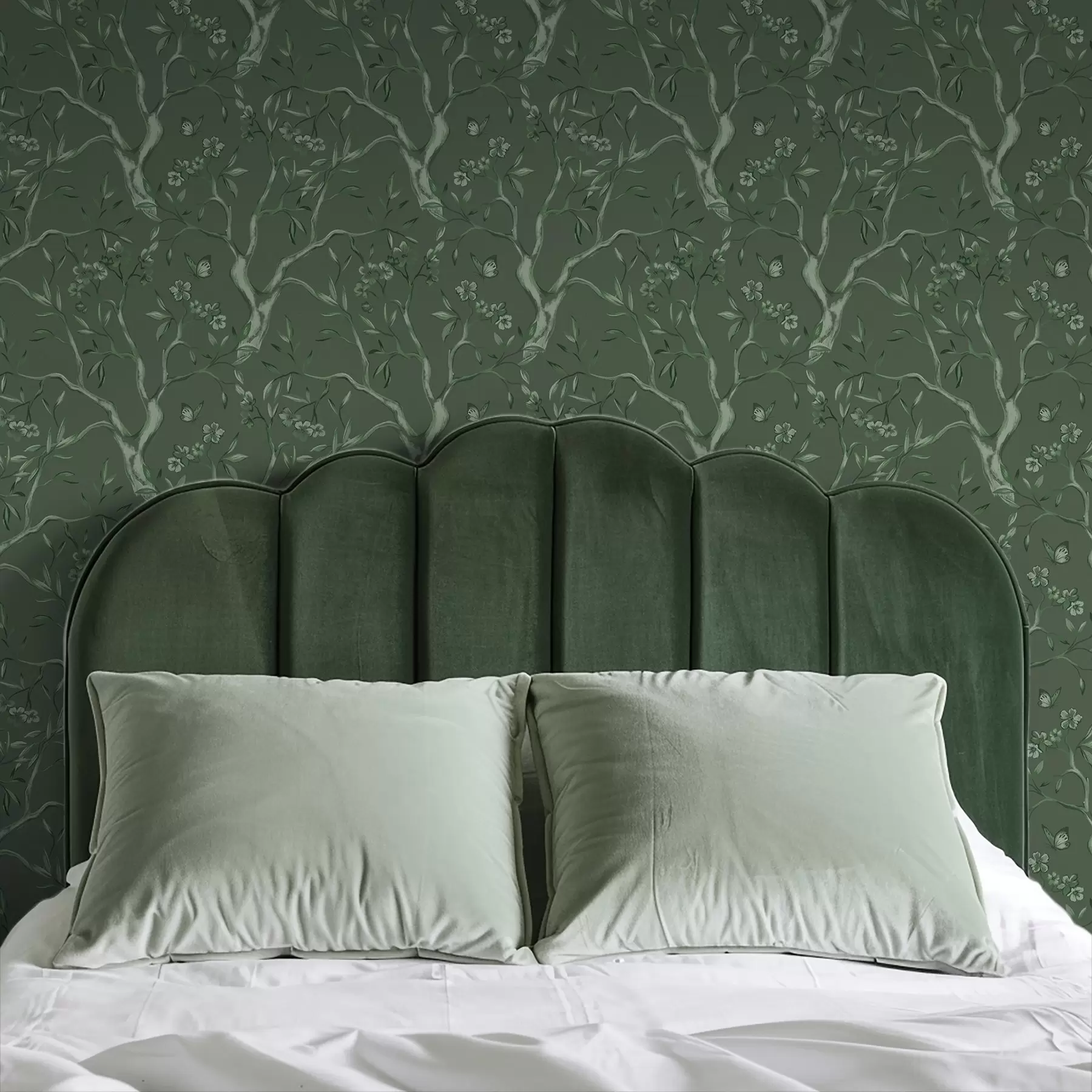 wall murals Зелене цветне гране са лептирима на дубокој позадини a00951v3