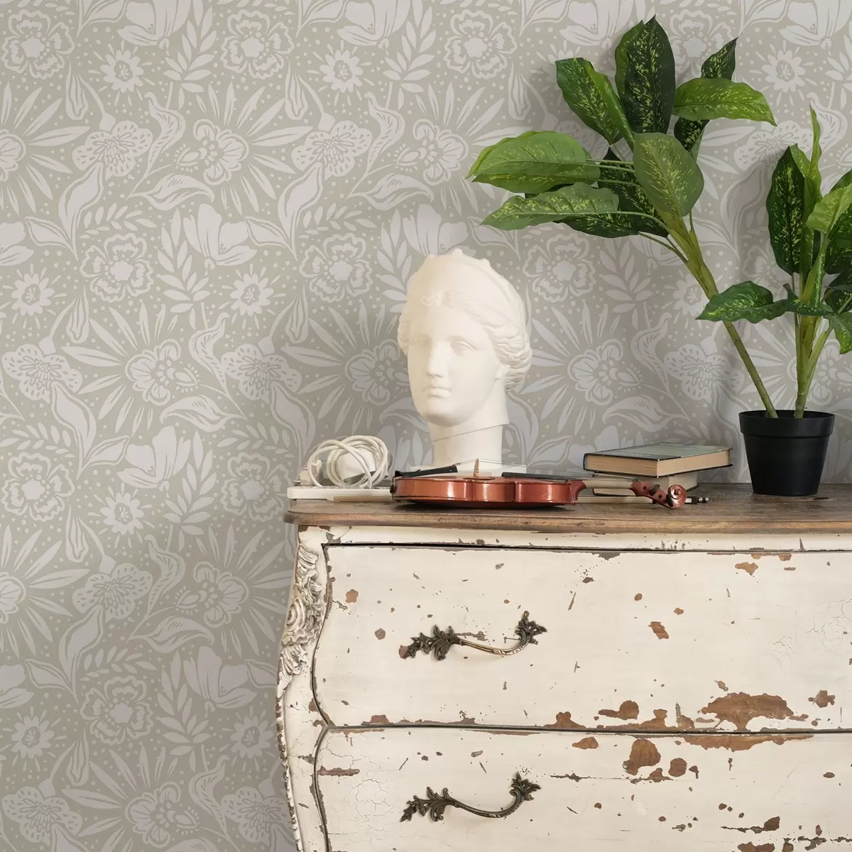 Позадина Бели линеарни цветни орнамент на беж позадини a00956