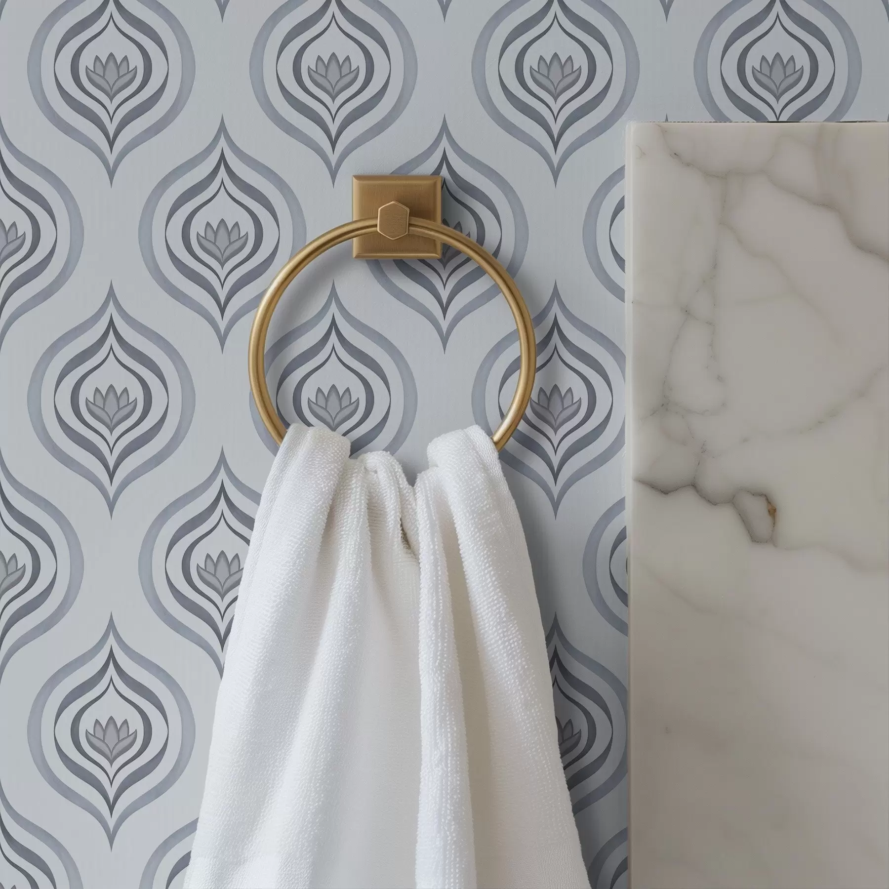 wall murals Кул мотив капљице са цветом у сиво-плавим тоновима a00977v3