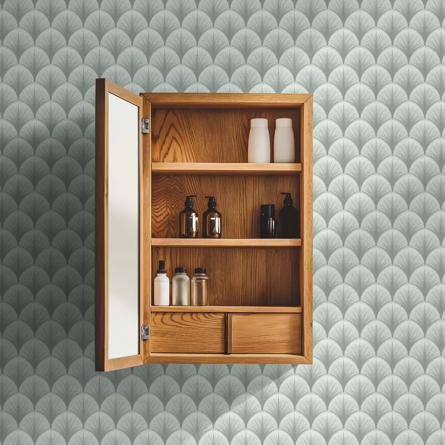 wall murals Лепезасти лукови од менте са зрацима на мекој зеленкастој позадини a00978v2