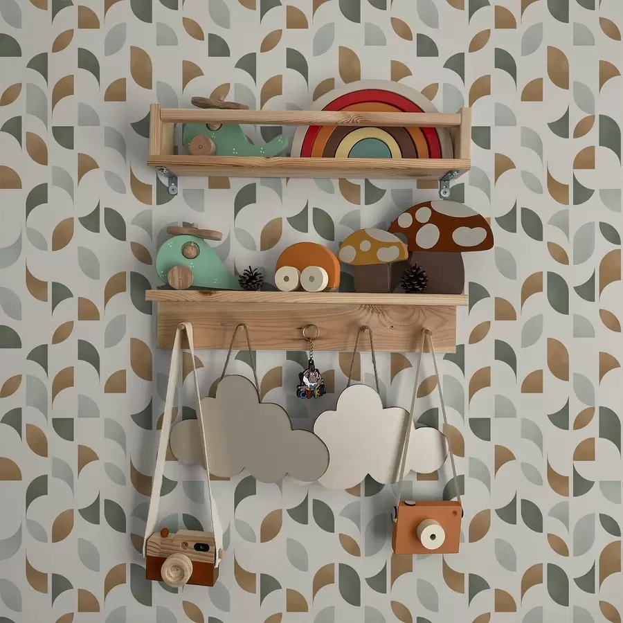 wall murals Апстрактни полукругови и листови у зеленој и теракотној боји a00985