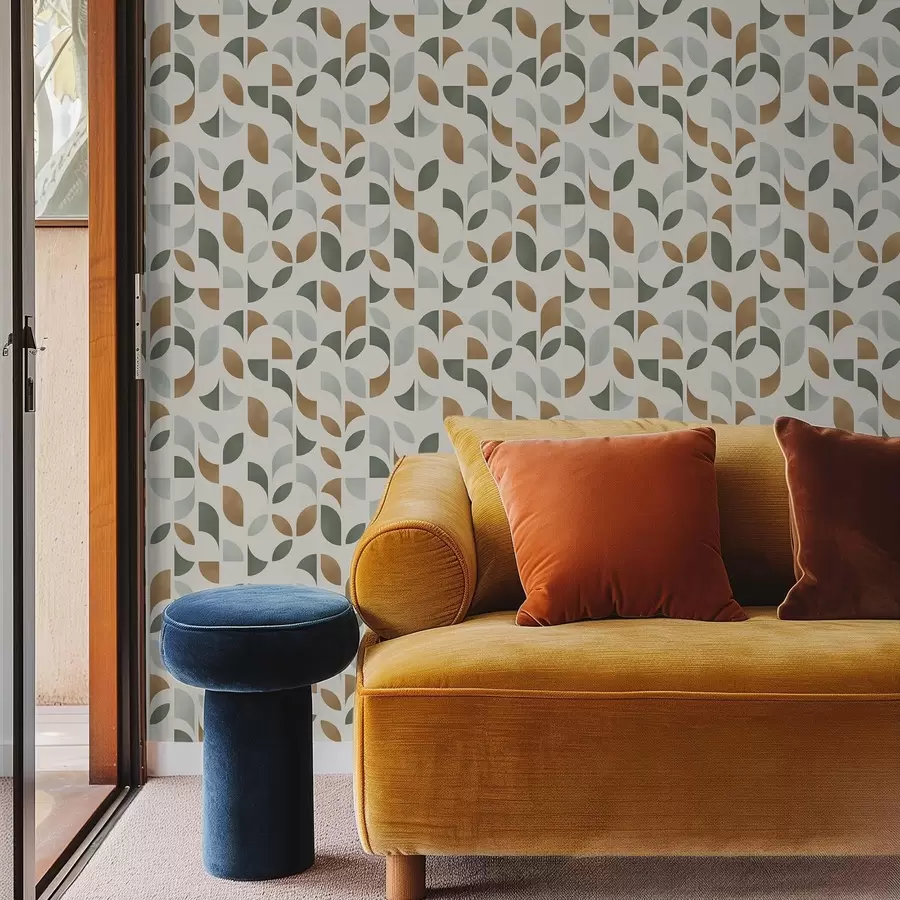 wall murals Вертикални стубови од полукругова и листова, зелено-теракота a00986