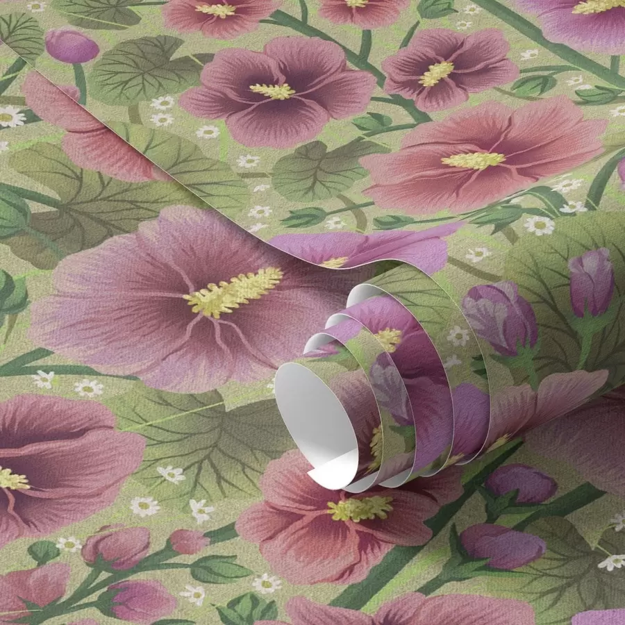 wall murals Велики цветови и листови хибискуса на тамнозеленој позадини a00993