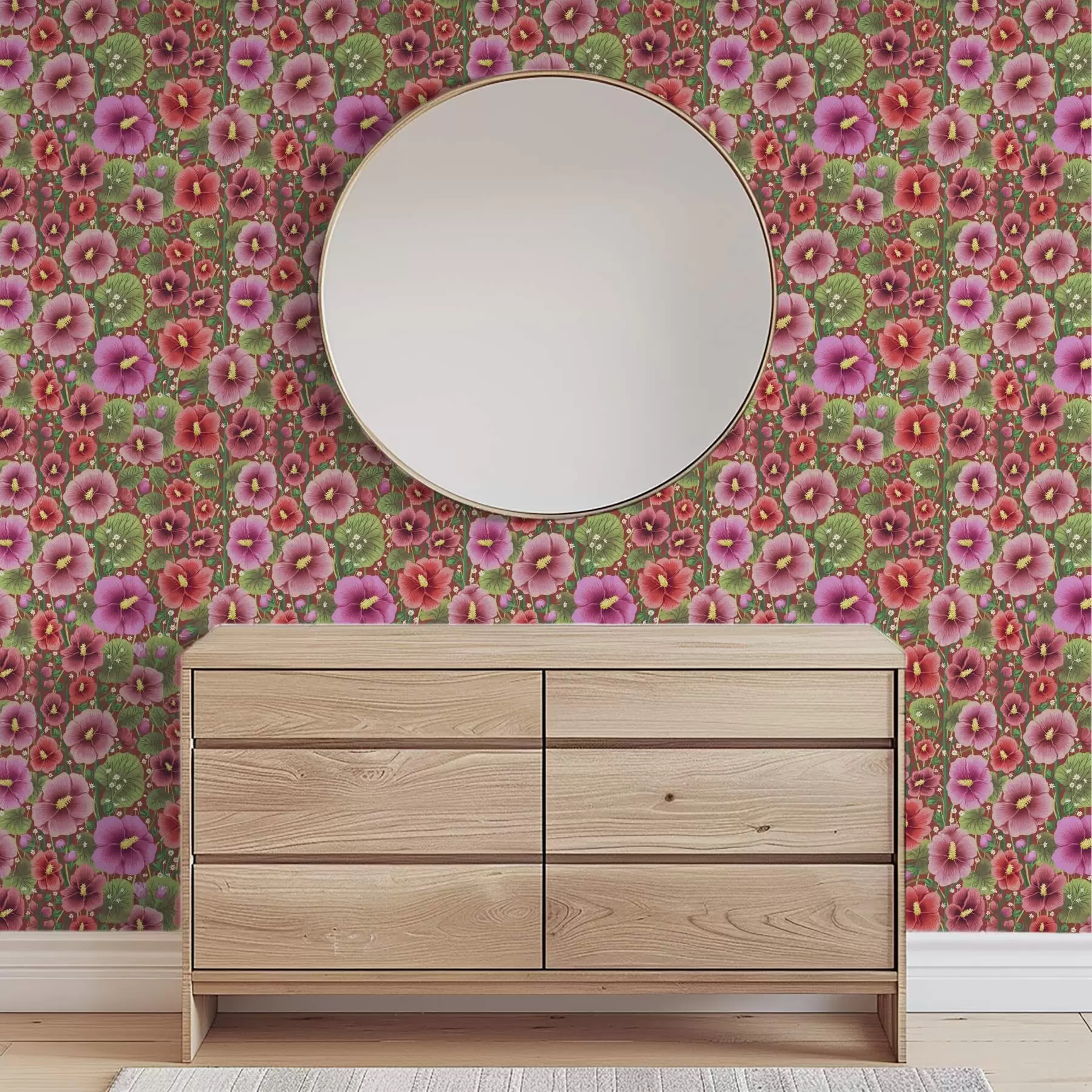 wall murals Цветајући хибискус на топлој смеђе-црвеној позадини a00993v1