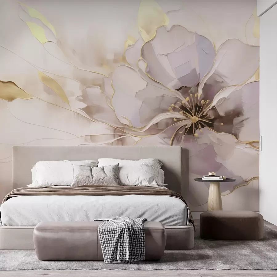 wall murals Плави цвет са жутим акцентима у апстрактном стилу потеза четкицом w09505