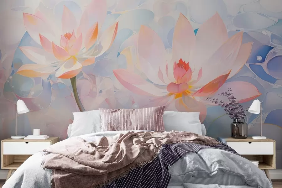 wall murals Меки пастелни цветови лотоса у акварел стилу w09512