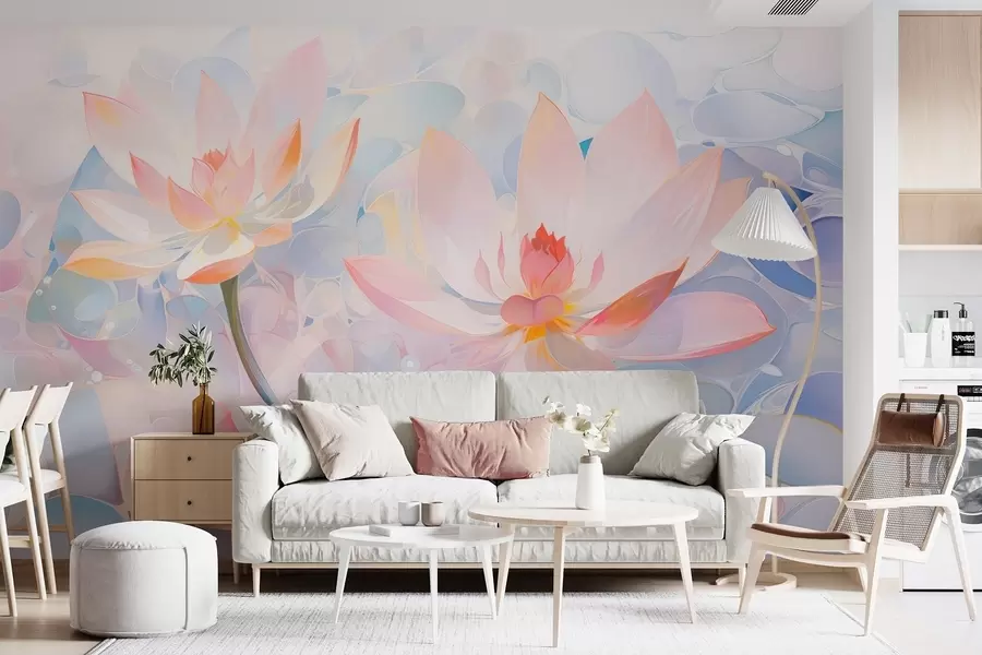 wall murals Меки пастелни цветови лотоса у акварел стилу w09512