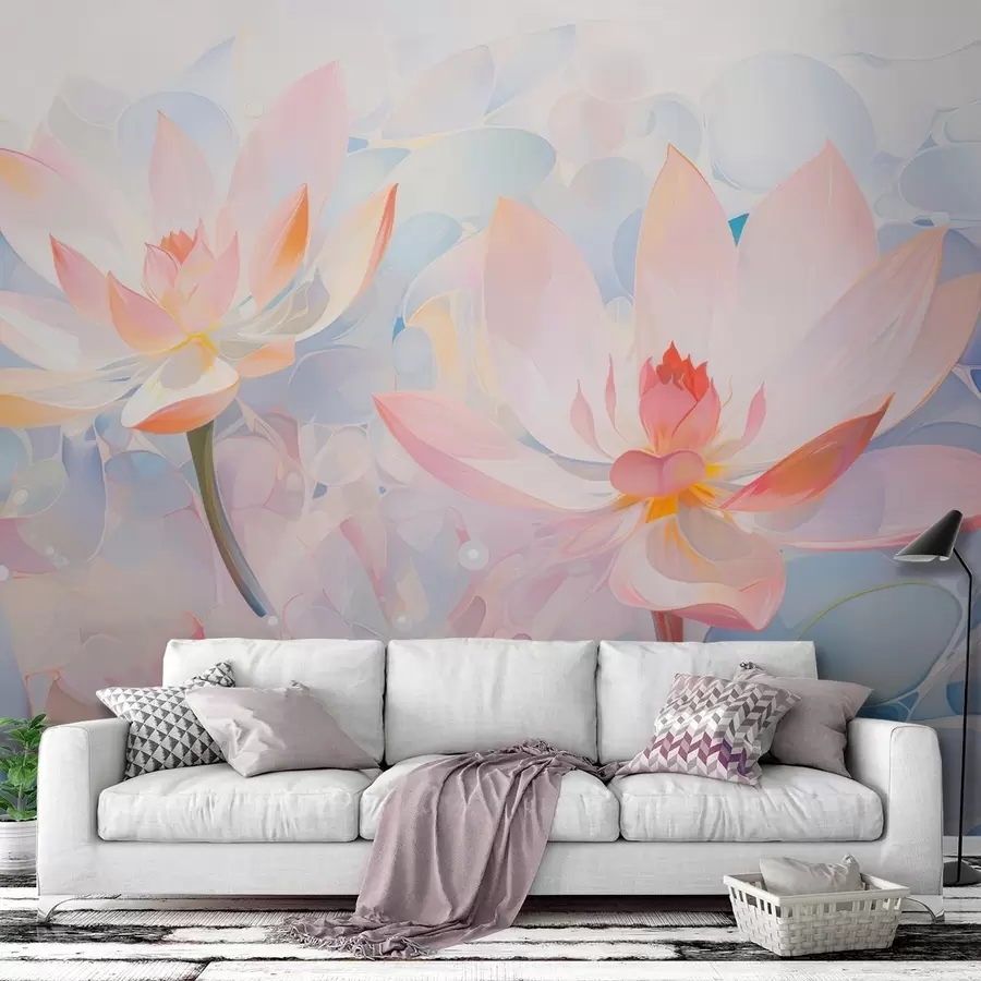 wall murals Меки пастелни цветови лотоса у акварел стилу w09512