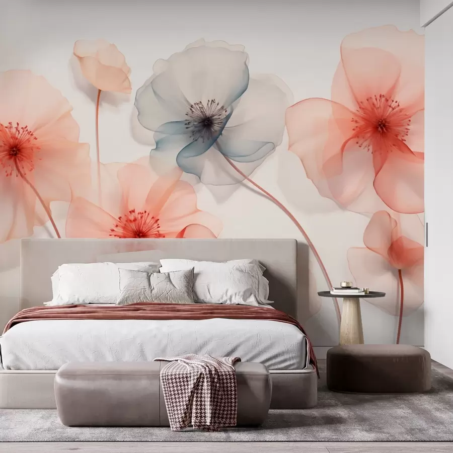wall murals Прозирно цвеће у црвеним и плавим тоновима w09515