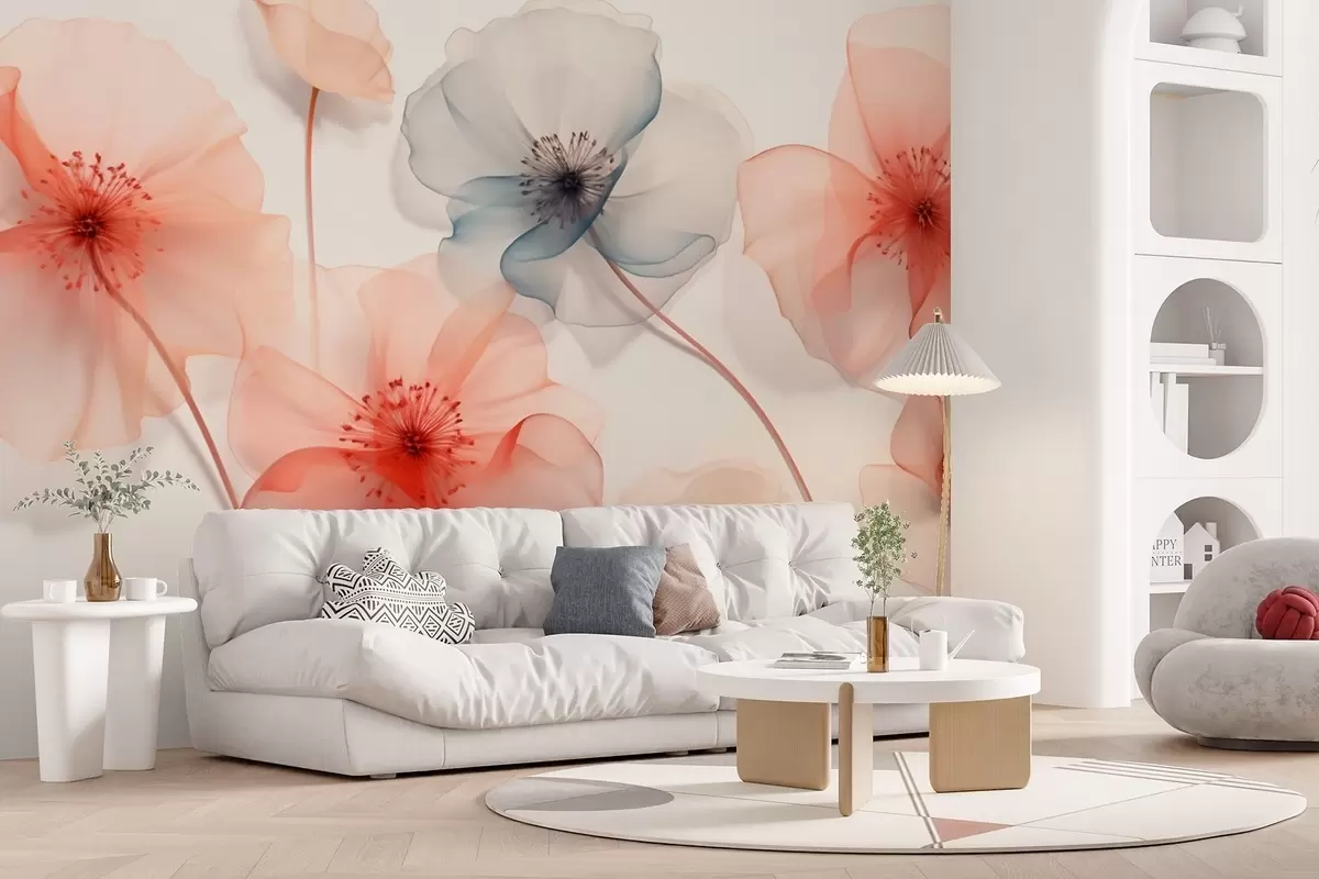 wall murals Прозирно цвеће у црвеним и плавим тоновима w09515
