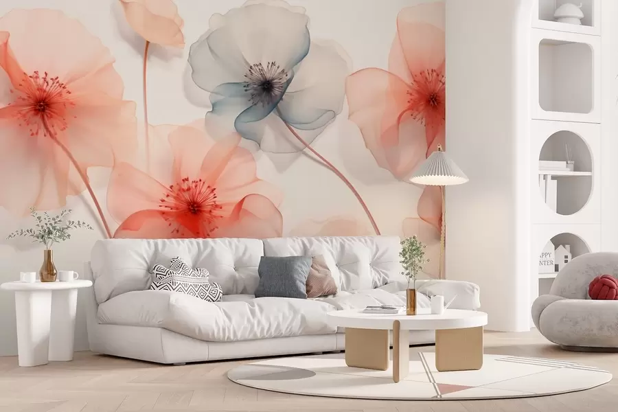 wall murals Прозирно цвеће у црвеним и плавим тоновима w09515