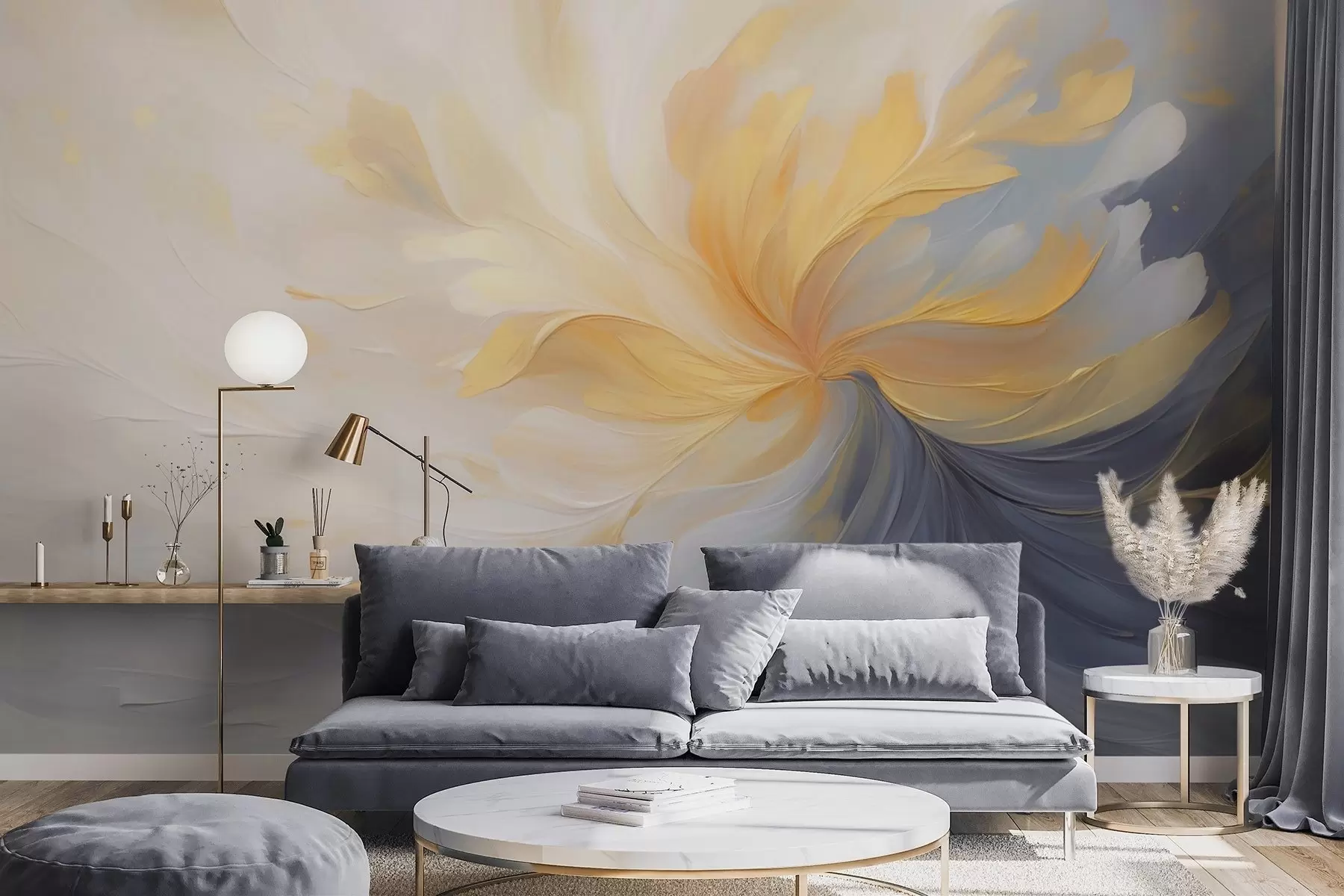 wall murals Апстрактни вртлог жуте и плаве боје w09518
