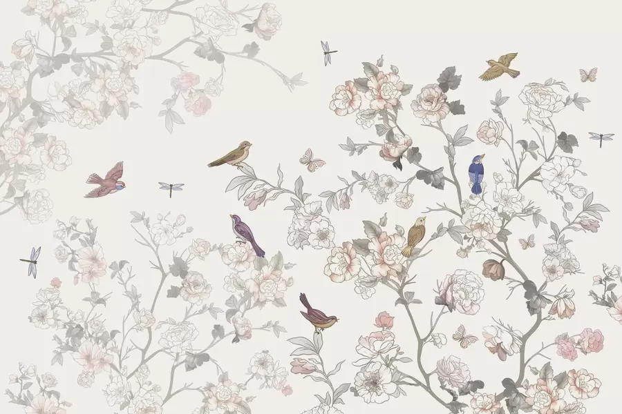 wall murals Птице близу грана са цвећем w04939